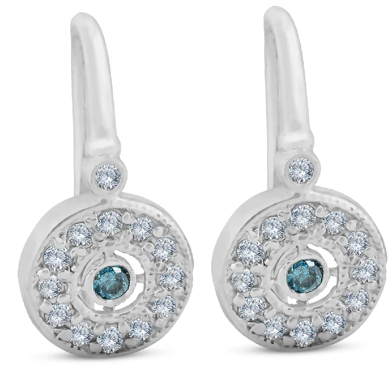 Chic, Trendy, And Affordable Jewelry Sale 1/3ct Pave Diamond Blue & White Vintage Halo Earrings 10K White Gold 1/2" Tall