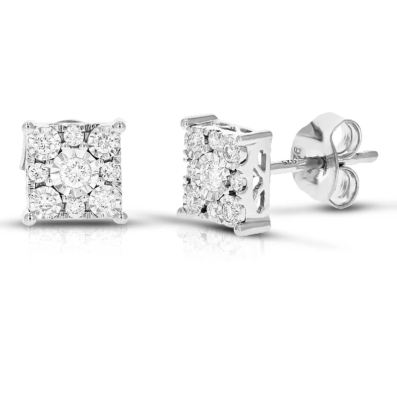 Waterproof Stainless Steel Jewelry For Lasting Beauty 1/4 cttw 18 Stones Round Lab Grown Diamond Studs Earrings .925 Sterling Silver Prong Set Square Shape Waterproof Stainless Steel Jewelry For Lasting Beauty 1/4 cttw 18 Stones Round Lab Grown Diamond Studs Earrings .925 Sterling Silver Prong Set Square Shape