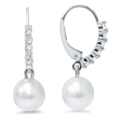 Timeless Elegance Now At Special Discounts 1/4ct Diamond Dangle Lever back Hoops & Pearl Earrings 14K White Gold Timeless Elegance Now At Special Discounts 1/4ct Diamond Dangle Lever back Hoops & Pearl Earrings 14K White Gold