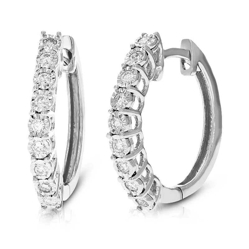Delicate Crystal Jewelry For Sophisticated Charm 1/5 cttw Round Cut Lab Grown Diamond Hoop Earrings .925 Sterling Silver Prong Set Delicate Crystal Jewelry For Sophisticated Charm 1/5 cttw Round Cut Lab Grown Diamond Hoop Earrings .925 Sterling Silver Prong Set