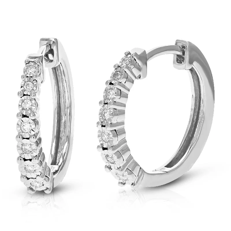 Premium Jewelry At Special Low Prices For A Limited Time 1/6 cttw 14 Stones Round Lab Grown Diamond Hoop Earrings .925 Sterling Silver Prong Set 2/3 Inch Premium Jewelry At Special Low Prices For A Limited Time 1/6 cttw 14 Stones Round Lab Grown Diamond Hoop Earrings .925 Sterling Silver Prong Set 2/3 Inch