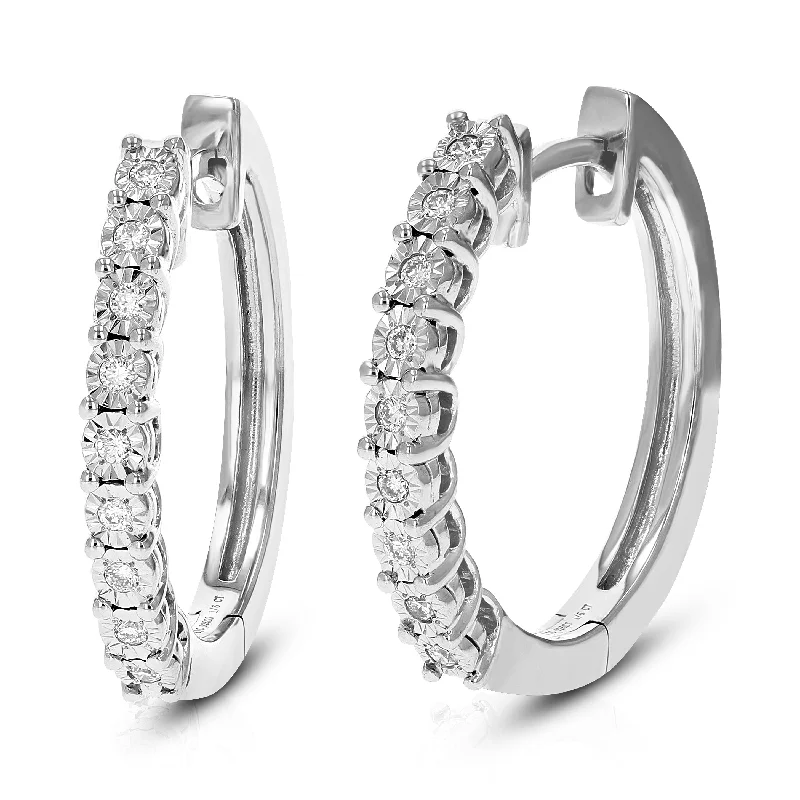 Customized Silver Jewelry For Unique Style 1/6 cttw Round Lab Grown Diamond Hoop Earrings in .925 Sterling Silver Prong Set Customized Silver Jewelry For Unique Style 1/6 cttw Round Lab Grown Diamond Hoop Earrings in .925 Sterling Silver Prong Set