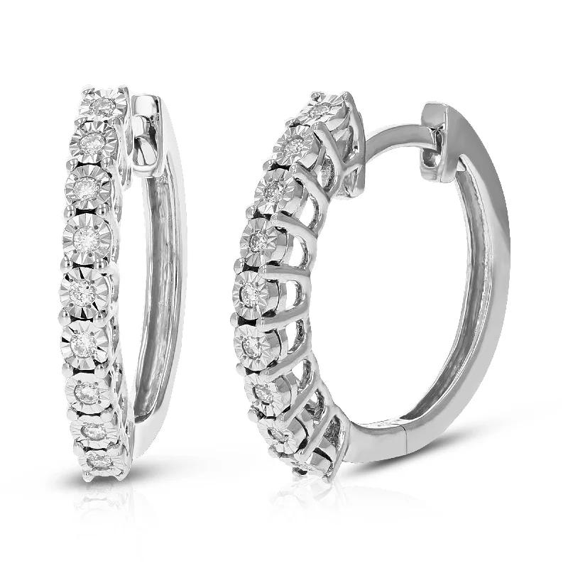 Eco-Friendly Sustainable Jewelry For Conscious Buyers 1/8 cttw 18 Stones Round Lab Grown Diamond Hoop Earrings .925 Sterling Silver Prong Set 3/4 Inch Eco-Friendly Sustainable Jewelry For Conscious Buyers 1/8 cttw 18 Stones Round Lab Grown Diamond Hoop Earrings .925 Sterling Silver Prong Set 3/4 Inch
