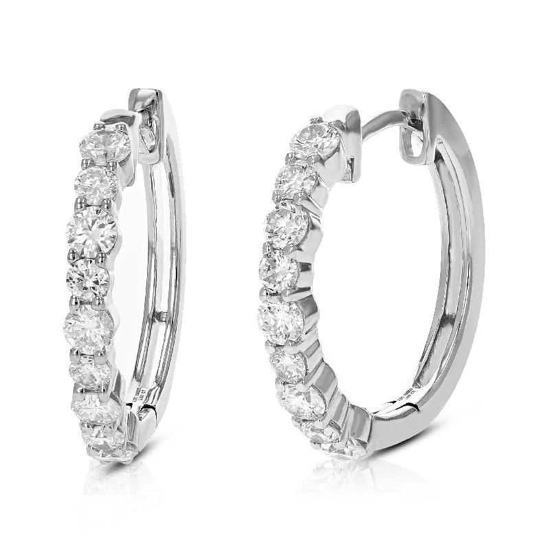 Handcrafted Beauty At Affordable Prices 1 cttw 18 Stones Round Lab Grown Diamond Hoop Earrings .925 Sterling Silver Prong Set 1 Inch Handcrafted Beauty At Affordable Prices 1 cttw 18 Stones Round Lab Grown Diamond Hoop Earrings .925 Sterling Silver Prong Set 1 Inch