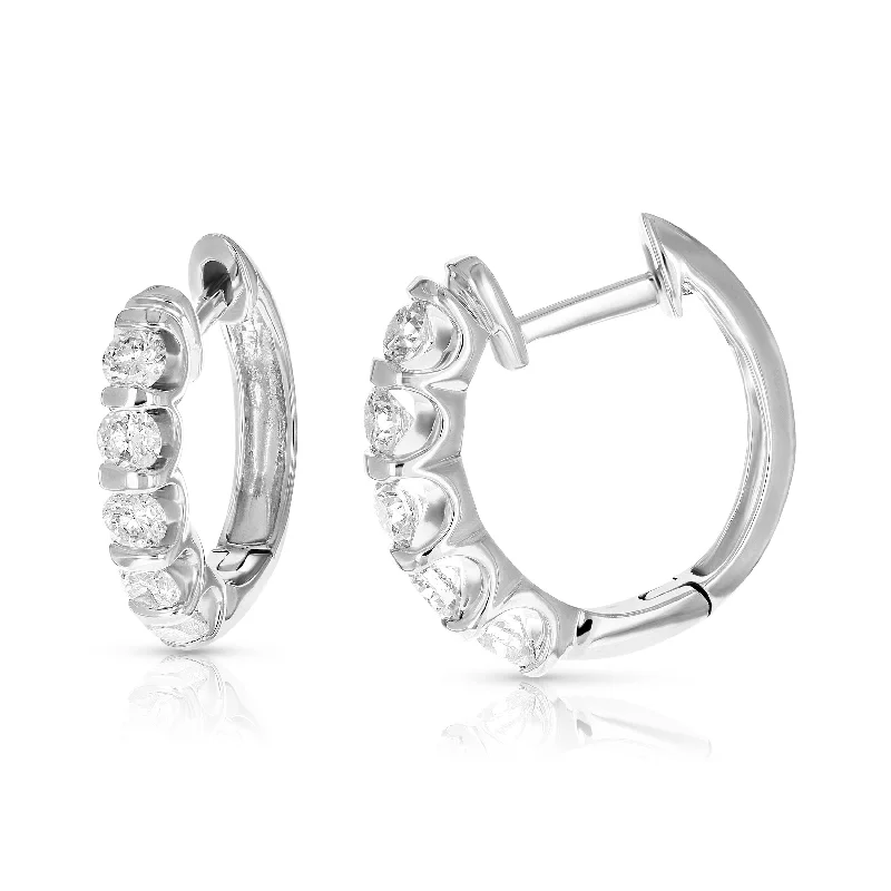 Shop Dazzling Jewelry At The Best Prices 1 cttw Diamond Hoop Earrings 14K White Gold Channel Set 10 Stones 2/3 Inch Shop Dazzling Jewelry At The Best Prices 1 cttw Diamond Hoop Earrings 14K White Gold Channel Set 10 Stones 2/3 Inch