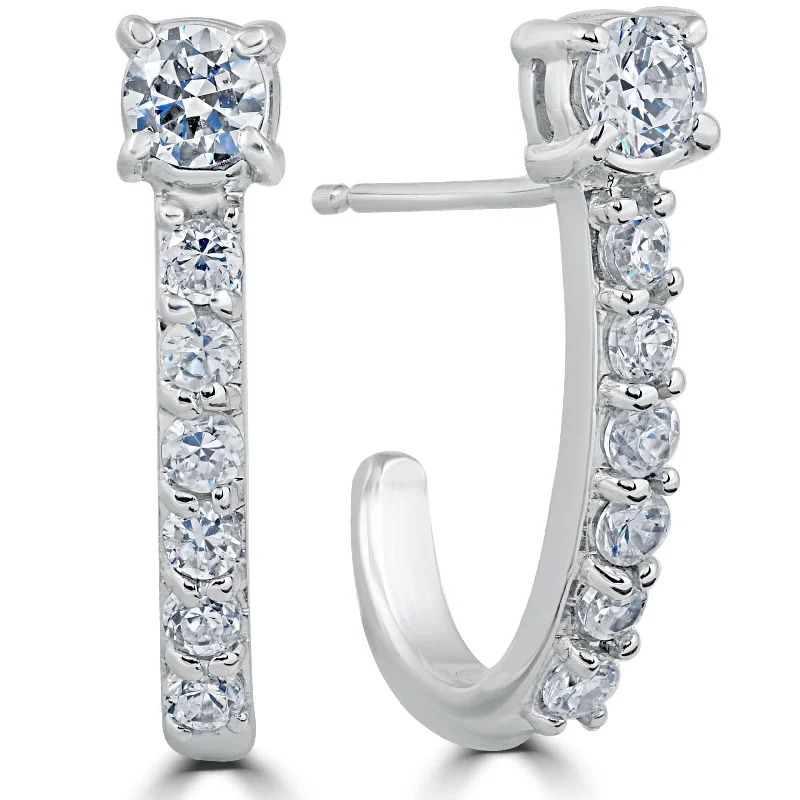 Fashion-Forward Geometric Jewelry For Contemporary Style 1 cttw Diamond Hoops 14k White Gold 3/4" Tall Fashion-Forward Geometric Jewelry For Contemporary Style 1 cttw Diamond Hoops 14k White Gold 3/4" Tall