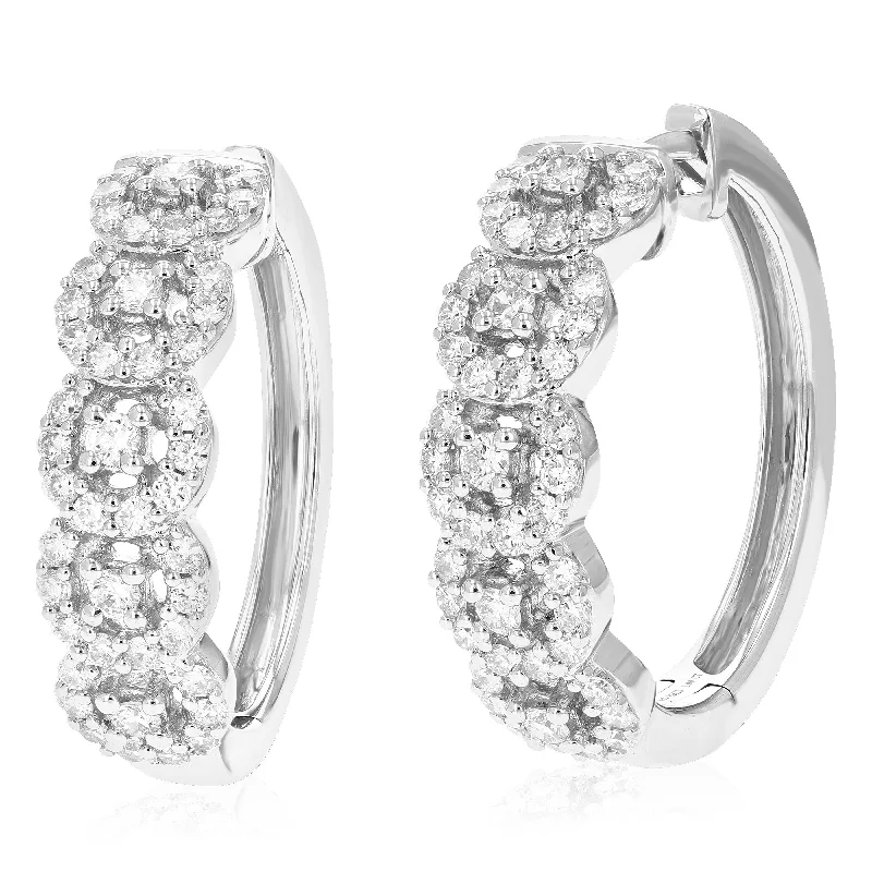 The Ultimate Jewelry Sale – Shop Premium Styles 1 cttw Round Lab Grown Diamond Hoop Earrings .925 Sterling Silver Prong Set 3/4 Inch The Ultimate Jewelry Sale – Shop Premium Styles 1 cttw Round Lab Grown Diamond Hoop Earrings .925 Sterling Silver Prong Set 3/4 Inch