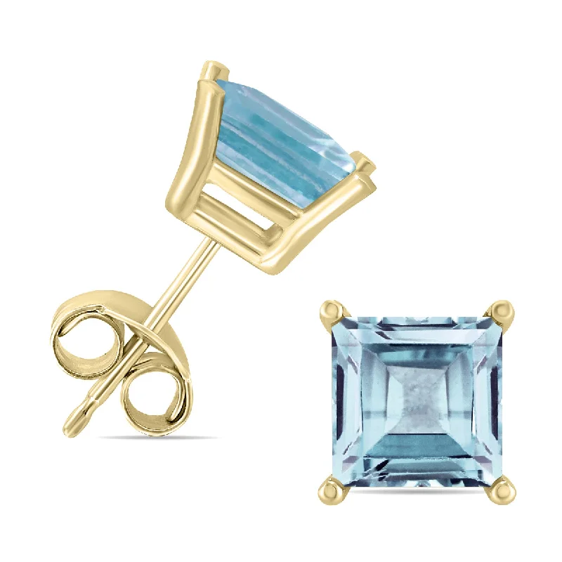 Modern Statement Jewelry For Bold Styling 14K  5Mm Square Aquamarine Earrings