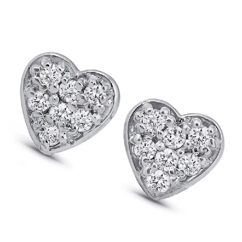 Shop Stylish Jewelry Now And Save Big 14K White Gold Diamond Pave Small Heart Studs Dainty High Polished 5.7MM Shop Stylish Jewelry Now And Save Big 14K White Gold Diamond Pave Small Heart Studs Dainty High Polished 5.7MM