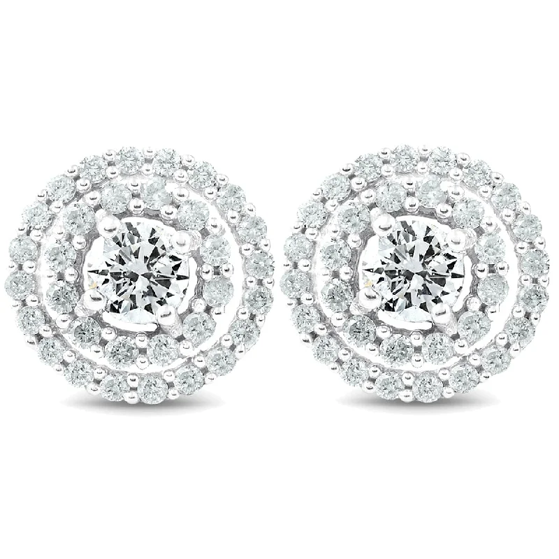 Sparkle On A Budget – Fine Jewelry For Less 1Ct Diamond Double Halo Studs Screw Back Womens Earrings White Gold 10.2MM Sparkle On A Budget – Fine Jewelry For Less 1Ct Diamond Double Halo Studs Screw Back Womens Earrings White Gold 10.2MM