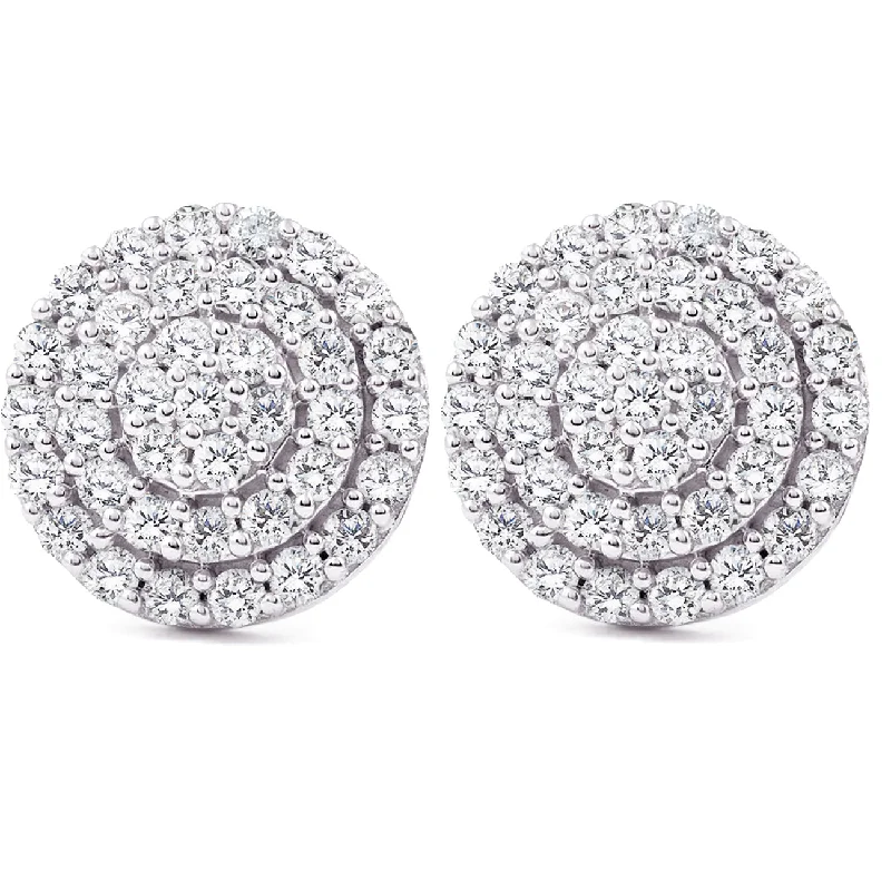 Grab Stylish Jewelry Before The Sale Ends 1ct Pave Diamond Double Halo Cluster Studs 10K White Gold