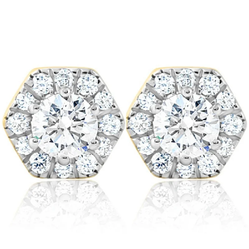 Special Offers On Handcrafted And Designer Jewelry 1Ct TW Diamond Studs Hexagon Halo Lab Grown Earrings White or Yellow Gold Special Offers On Handcrafted And Designer Jewelry 1Ct TW Diamond Studs Hexagon Halo Lab Grown Earrings White or Yellow Gold