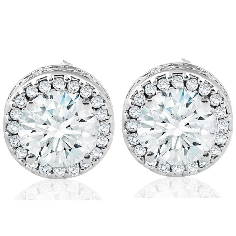 Elegant Jewelry Pieces At Unbelievable Prices 2 1/4 ct Round Diamond Halo Screw Back Vintage 14k White Gold Studs Enhanced Elegant Jewelry Pieces At Unbelievable Prices 2 1/4 ct Round Diamond Halo Screw Back Vintage 14k White Gold Studs Enhanced