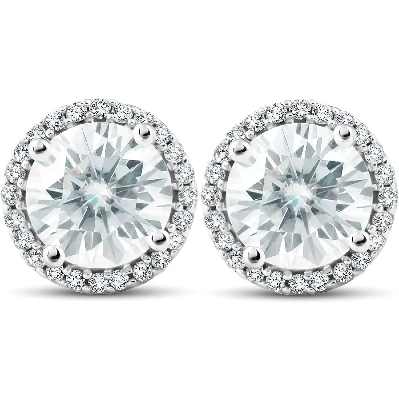 Luxury Handcrafted Jewelry For Elegant Looks 2 1/5 Ct Diamond Halo Moissanite Studs 10k White Gold