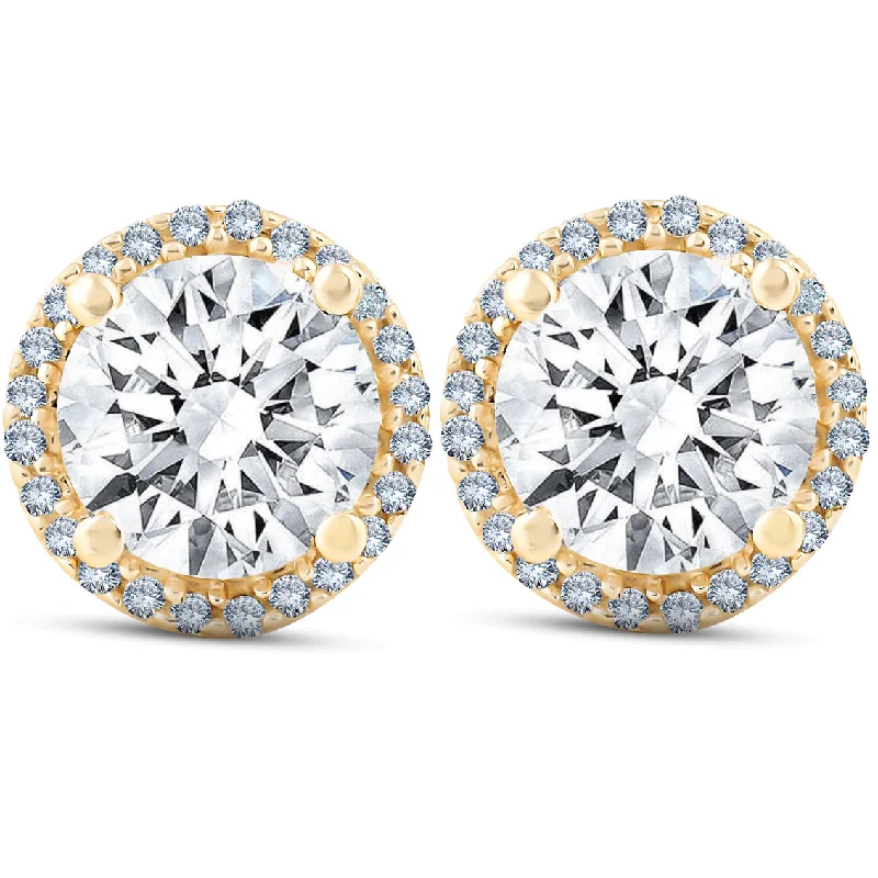 Shop Fine Jewelry With Amazing Deals 2 1/5 Ct Diamond Halo Screw Back Studs 10k Yellow Gold Moissanite Shop Fine Jewelry With Amazing Deals 2 1/5 Ct Diamond Halo Screw Back Studs 10k Yellow Gold Moissanite