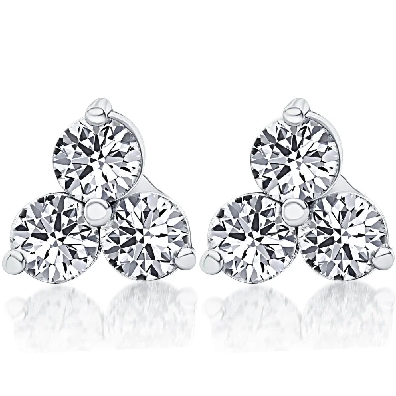 Modern Statement Jewelry For Bold Styling 2ct Three Stone Diamond Studs 14K White Gold Modern Statement Jewelry For Bold Styling 2ct Three Stone Diamond Studs 14K White Gold