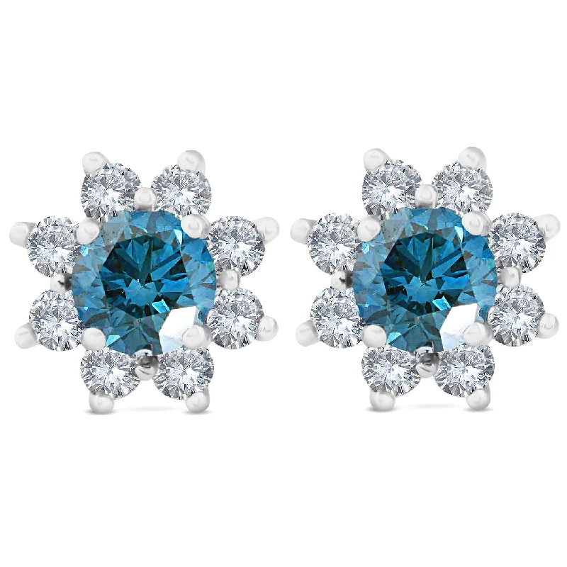 Huge Savings On Premium Jewelry Styles 2ct Treated Blue Diamond Halo Studs 14K White Gold Huge Savings On Premium Jewelry Styles 2ct Treated Blue Diamond Halo Studs 14K White Gold