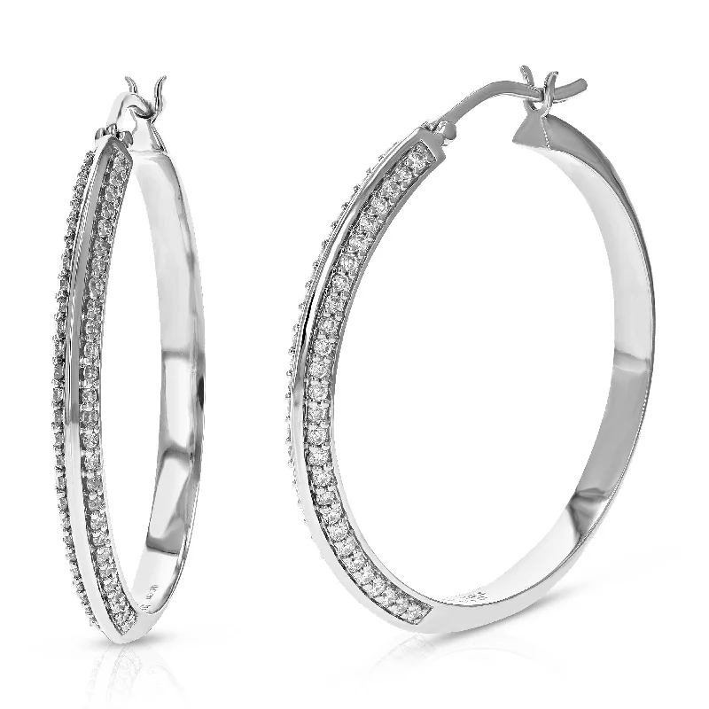 Exclusive Jewelry Offers – Shine For Less 3/4 cttw 108 Stones Round Lab Grown Diamond Hoop Earrings .925 Sterling Silver Prong Set 1 1/4 Inch Exclusive Jewelry Offers – Shine For Less 3/4 cttw 108 Stones Round Lab Grown Diamond Hoop Earrings .925 Sterling Silver Prong Set 1 1/4 Inch