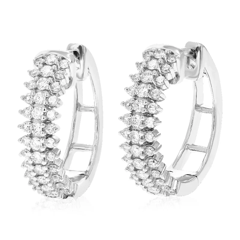 Grab Exquisite Jewelry At The Lowest Prices 3/4 cttw 78 Stones Round Lab Grown Diamond Hoop Earrings .925 Sterling Silver Prong Set 3/4 Inch Grab Exquisite Jewelry At The Lowest Prices 3/4 cttw 78 Stones Round Lab Grown Diamond Hoop Earrings .925 Sterling Silver Prong Set 3/4 Inch