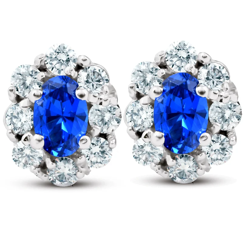 Chic, Trendy, And Affordable Jewelry Sale 3 Ct Blue Sapphire & Diamond Halo Studs 14k White Gold Chic, Trendy, And Affordable Jewelry Sale 3 Ct Blue Sapphire & Diamond Halo Studs 14k White Gold