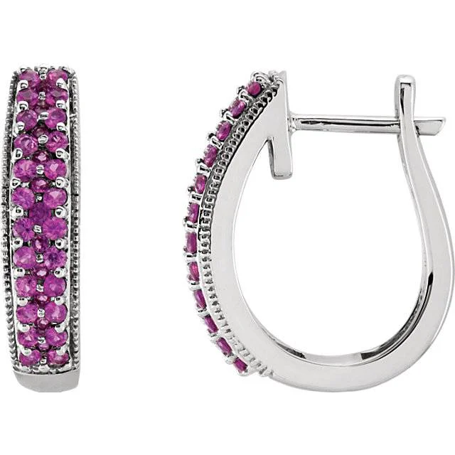 Premium Diamond Jewelry At Once-In-A-Lifetime Discounts 7/8ct Genuine Pink Sapphire Pave Hoops 14K White Gold 18.5mm Tall Premium Diamond Jewelry At Once-In-A-Lifetime Discounts 7/8ct Genuine Pink Sapphire Pave Hoops 14K White Gold 18.5mm Tall