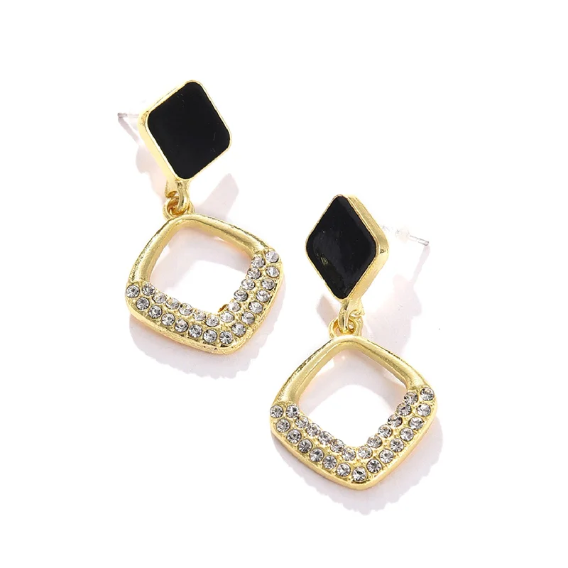 Sparkle On A Budget – Fine Jewelry For Less Black Color Gold Plated Designer Stone Drop Earring For Women's