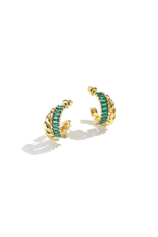 Affordable Gold-Plated Jewelry For Modern Fashion Emerald Twisted Hoop Earrings