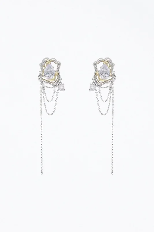 Luxury Handcrafted Jewelry For Elegant Looks Glass Tears Gemstone Chain Drop Earrings In Silver/gold Luxury Handcrafted Jewelry For Elegant Looks Glass Tears Gemstone Chain Drop Earrings In Silver/gold