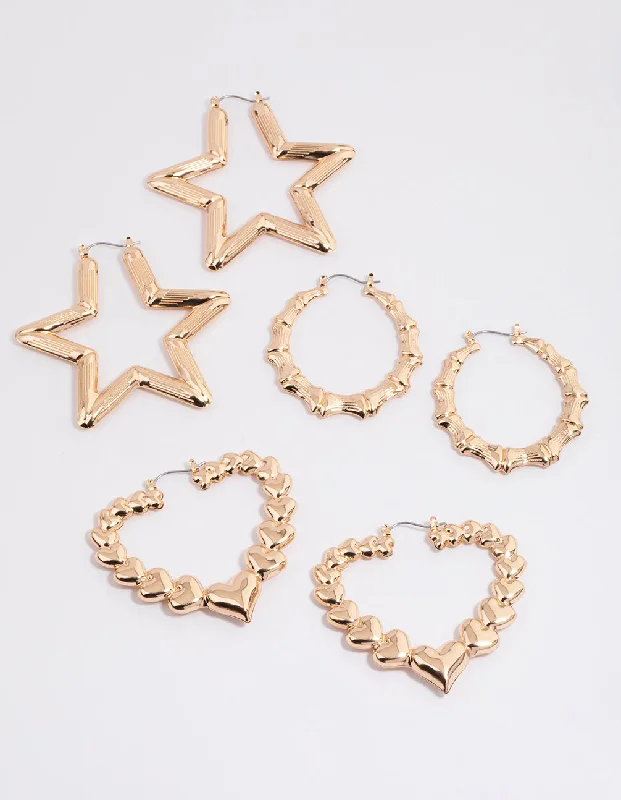 Exclusive Online Jewelry Sale – Don't Wait Gold Textured Star Hoop Earrings Pack