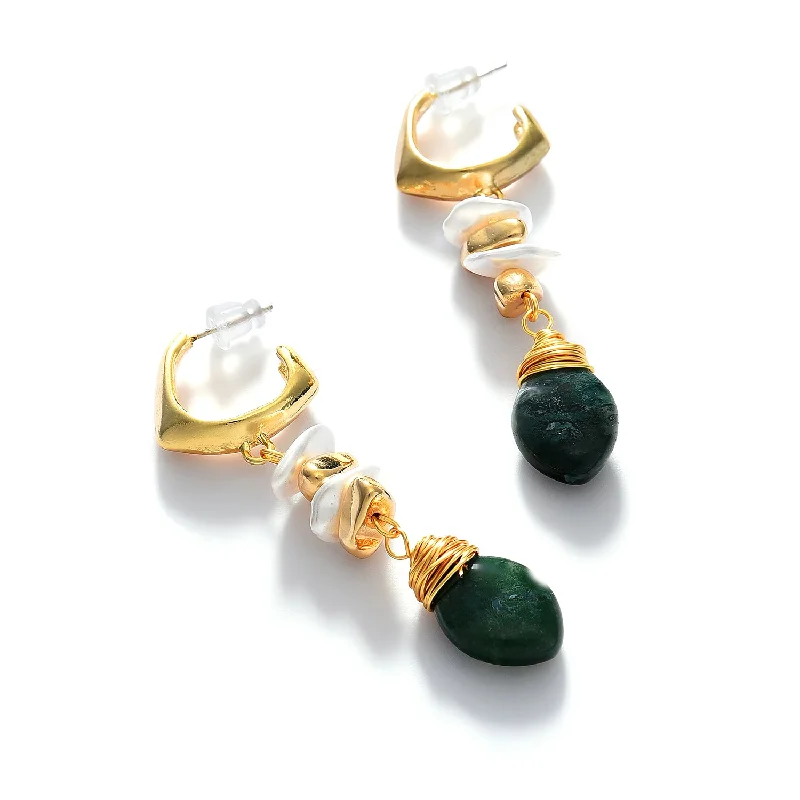 Delicate Crystal Jewelry For Sophisticated Charm Green Color Gold Plated Pearl Beaded Drop Earring For Women's Delicate Crystal Jewelry For Sophisticated Charm Green Color Gold Plated Pearl Beaded Drop Earring For Women's