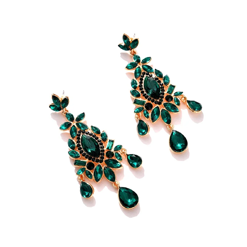 Affordable Gold-Plated Jewelry For Modern Fashion Green Gold Plated Designer Stone Drop Earring Affordable Gold-Plated Jewelry For Modern Fashion Green Gold Plated Designer Stone Drop Earring