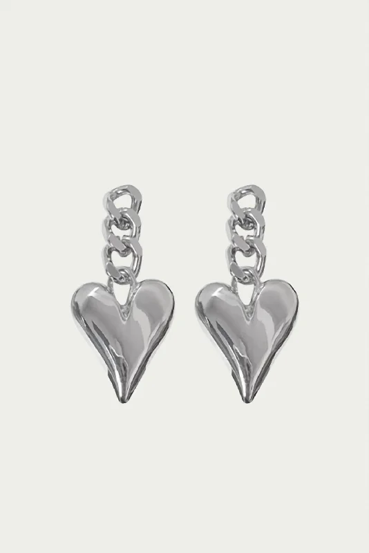 Elevate Your Jewelry Collection With Limited-Time Savings Metal Love Cuban Chain Heart Drop Earrings In Silver Elevate Your Jewelry Collection With Limited-Time Savings Metal Love Cuban Chain Heart Drop Earrings In Silver