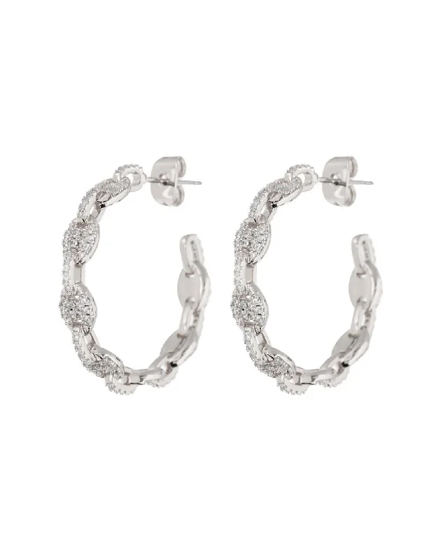 Personalized Engraved Jewelry For Meaningful Gifts Pave Mariner Hoops Earrings In Silver Personalized Engraved Jewelry For Meaningful Gifts Pave Mariner Hoops Earrings In Silver