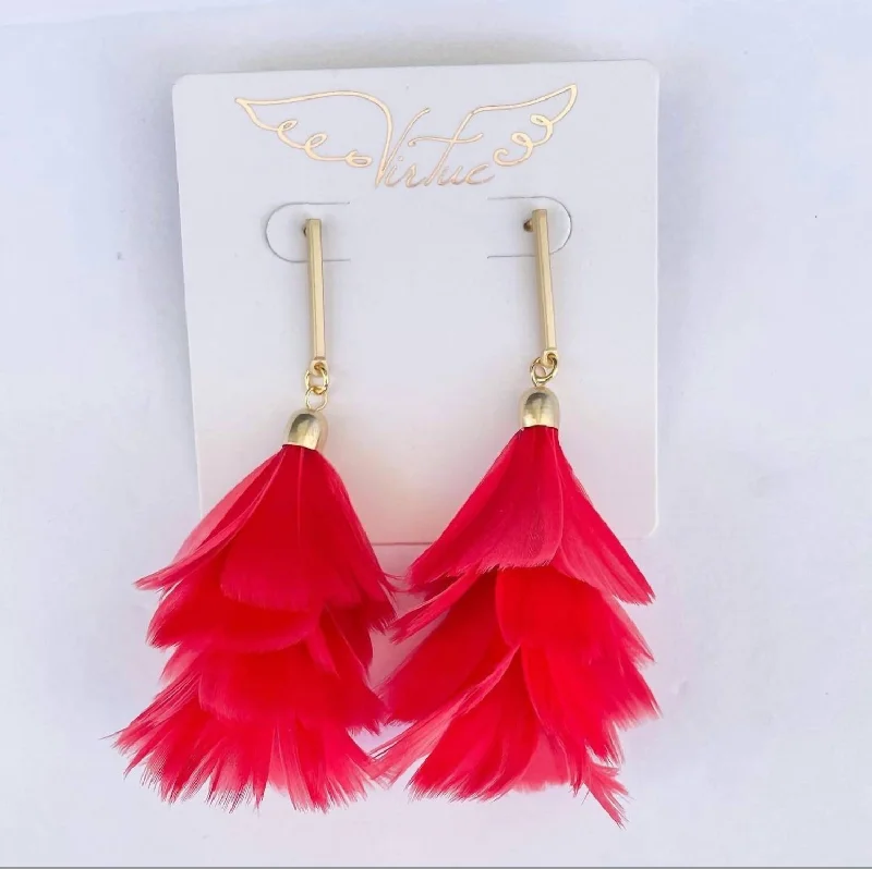 Get Ready To Sparkle – Special Jewelry Discounts Pheasant Fan Earrings In Red