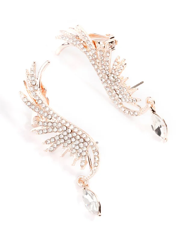 Shop Handcrafted Jewelry At Special Promotional Rates Rose Gold Diamante Wing Drop Cuff Earrings Shop Handcrafted Jewelry At Special Promotional Rates Rose Gold Diamante Wing Drop Cuff Earrings