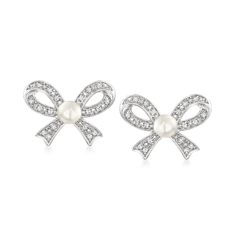 Flash Deals On Fine Jewelry – Shop Before It's Gone Ross-Simons 4-4.5mm Cultured Pearl and . Diamond Bow Earrings in Sterling Silver Flash Deals On Fine Jewelry – Shop Before It's Gone Ross-Simons 4-4.5mm Cultured Pearl and . Diamond Bow Earrings in Sterling Silver