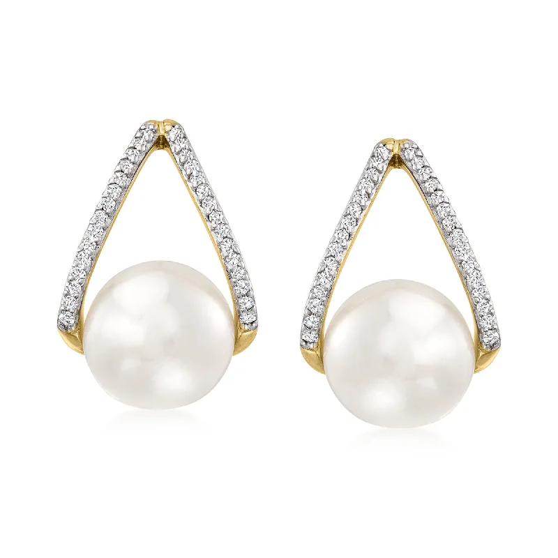 Classic And Modern Jewelry Styles On Sale Ross-Simons 8-8.5mm Cultured Pearl and . Diamond Drop Earrings in 14kt Yellow Gold Classic And Modern Jewelry Styles On Sale Ross-Simons 8-8.5mm Cultured Pearl and . Diamond Drop Earrings in 14kt Yellow Gold