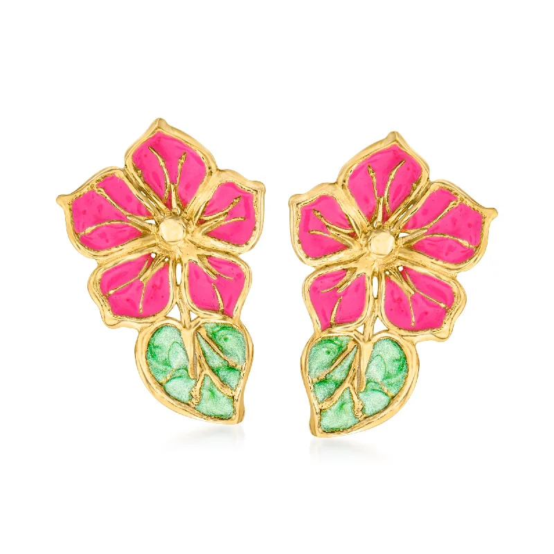 Bold And Beautiful Jewelry Now At Irresistible Prices Ross-Simons Italian Pink and Green Enamel Flower Earrings in 14kt Yellow Gold Bold And Beautiful Jewelry Now At Irresistible Prices Ross-Simons Italian Pink and Green Enamel Flower Earrings in 14kt Yellow Gold