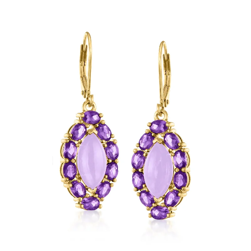 Exclusive Jewelry Markdowns – Limited-Time Offer Ross-Simons Lavender Jade and Amethyst Drop Earrings in 18kt Gold Over Sterling Exclusive Jewelry Markdowns – Limited-Time Offer Ross-Simons Lavender Jade and Amethyst Drop Earrings in 18kt Gold Over Sterling