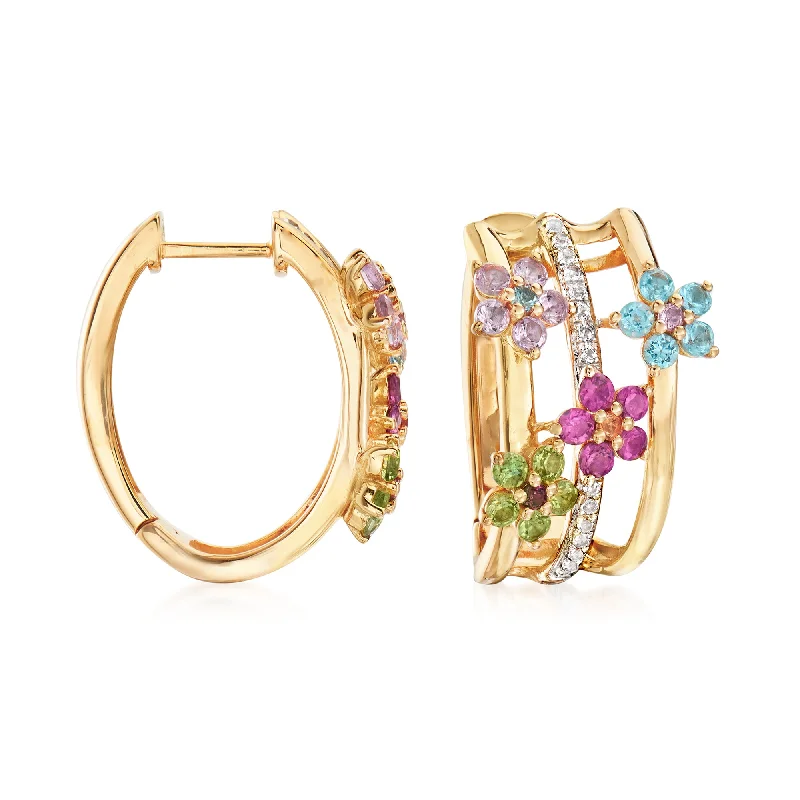 Affordable Gold-Plated Jewelry For Modern Fashion Ross-Simons Multi-Gemstone Flower Hoop Earrings With Citrine Accents in 18kt Gold Over Sterling Affordable Gold-Plated Jewelry For Modern Fashion Ross-Simons Multi-Gemstone Flower Hoop Earrings With Citrine Accents in 18kt Gold Over Sterling