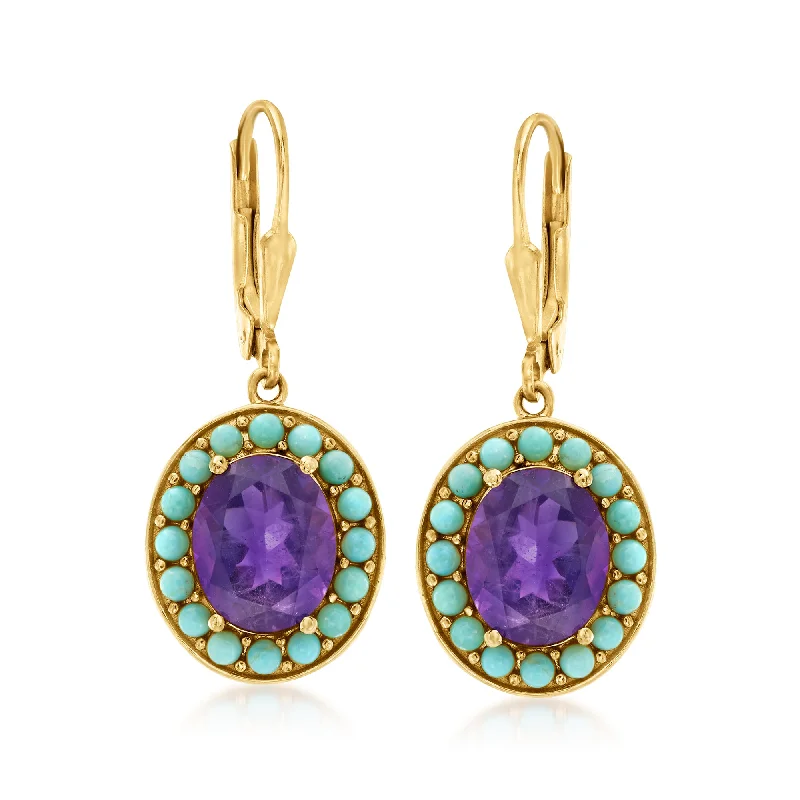 Flash Sale On Stunning Jewelry – Don't Miss Out Ross-Simons Turquoise and Amethyst Drop Earrings in 18kt Gold Over Sterling Flash Sale On Stunning Jewelry – Don't Miss Out Ross-Simons Turquoise and Amethyst Drop Earrings in 18kt Gold Over Sterling