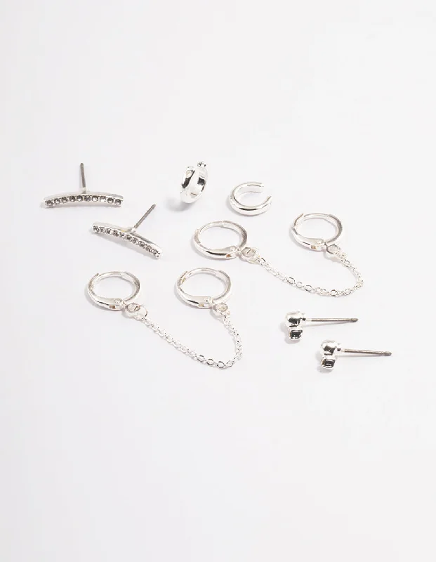 Elegant Necklaces And Bracelets At Limited-Time Offers Silver Diamante Huggie Chain Earrings 5-Pack