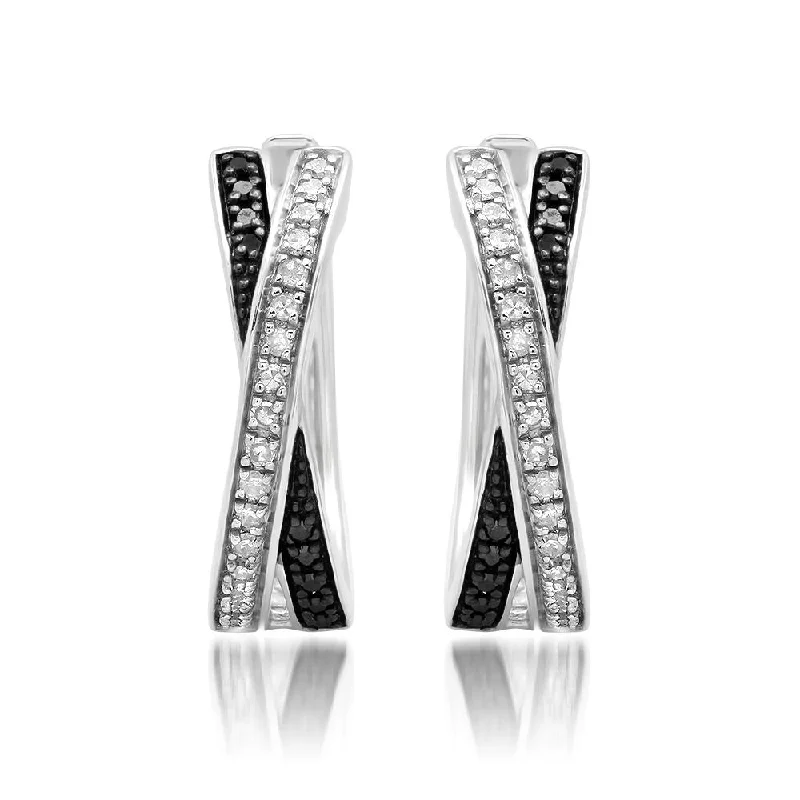 Jewelry Deals That Outshine The Rest Sterling Silver Black and White Diamond 'X' Hoop Earrings (1/3 cttw, J-K Color, I2-I3 Clarity) Jewelry Deals That Outshine The Rest Sterling Silver Black and White Diamond 'X' Hoop Earrings (1/3 cttw, J-K Color, I2-I3 Clarity)