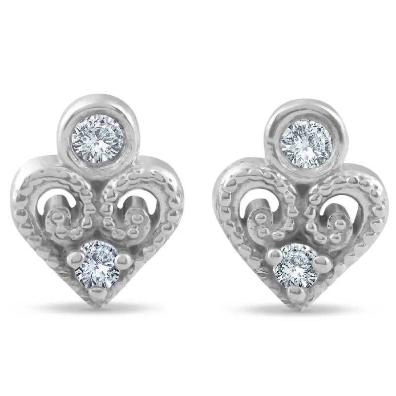 Premium Diamond Jewelry For Unforgettable Moments Vintage Diamond Heart Studs Petite 14k White Gold Premium Diamond Jewelry For Unforgettable Moments Vintage Diamond Heart Studs Petite 14k White Gold