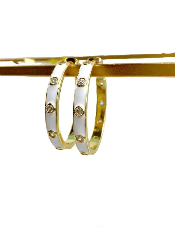 Luxury Jewelry Now At Special Promotional Rates Women's Enamel Cz Hoops In White