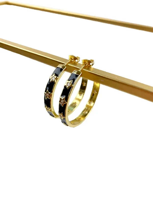 Exclusive Online Discounts On Stylish Jewelry Women's Star Cz Enamel Hoop Earrings In Black Exclusive Online Discounts On Stylish Jewelry Women's Star Cz Enamel Hoop Earrings In Black