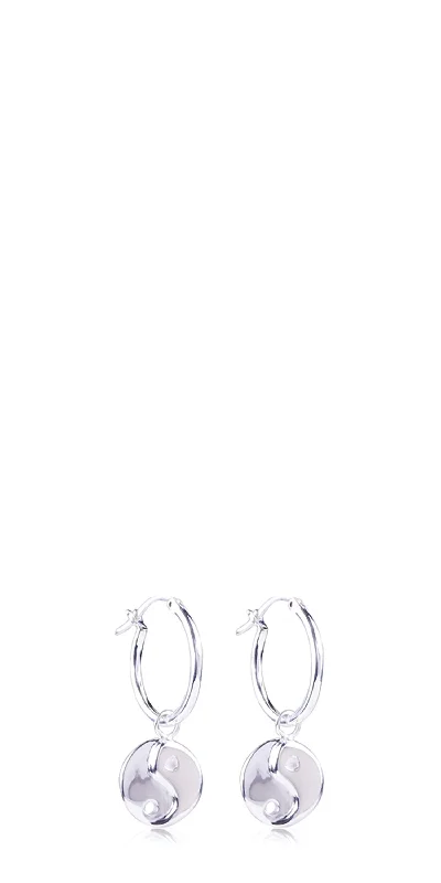 Shop Modern Jewelry Collections With Exclusive Discounts Yin Yang Charm Hoop Earrings In Silver Shop Modern Jewelry Collections With Exclusive Discounts Yin Yang Charm Hoop Earrings In Silver
