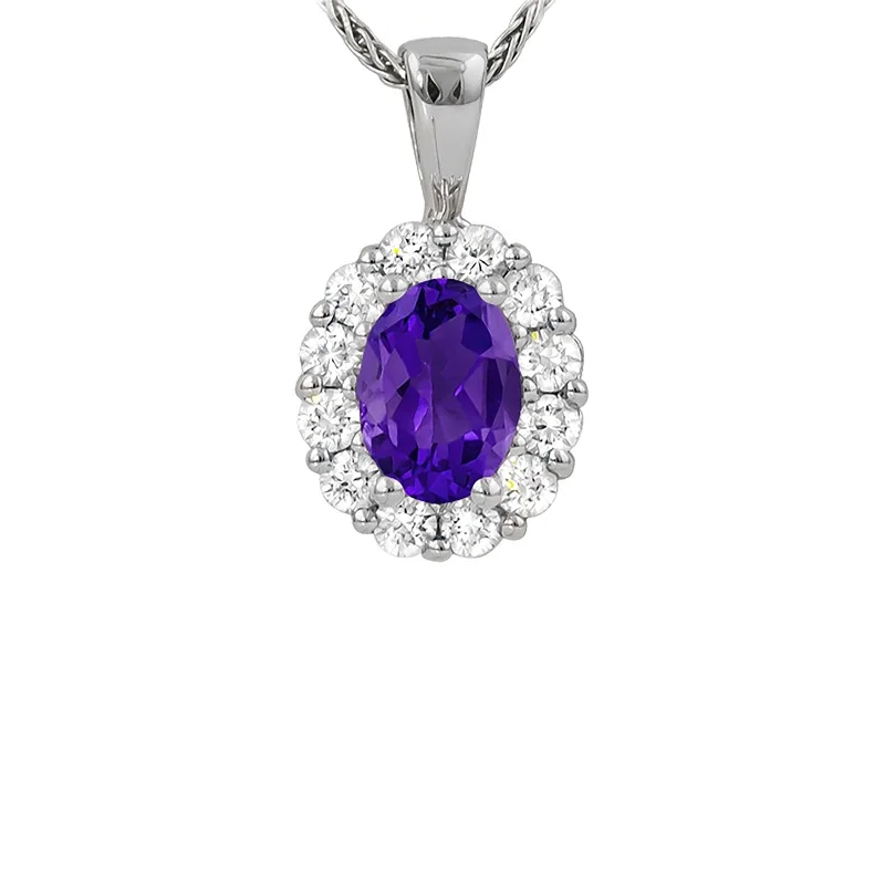 Elevate Your Outfit With Discounted Statement Jewelry Amethyst and Diamond Halo Pendant Elevate Your Outfit With Discounted Statement Jewelry Amethyst and Diamond Halo Pendant