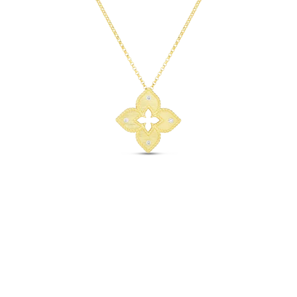 Get The Sparkle You Love At Prices You Adore 18K GOLD PETITE VENETIAN PRINCESS SATIN & DIAMOND ACCENT FLOWER NECKLACE Get The Sparkle You Love At Prices You Adore 18K GOLD PETITE VENETIAN PRINCESS SATIN & DIAMOND ACCENT FLOWER NECKLACE