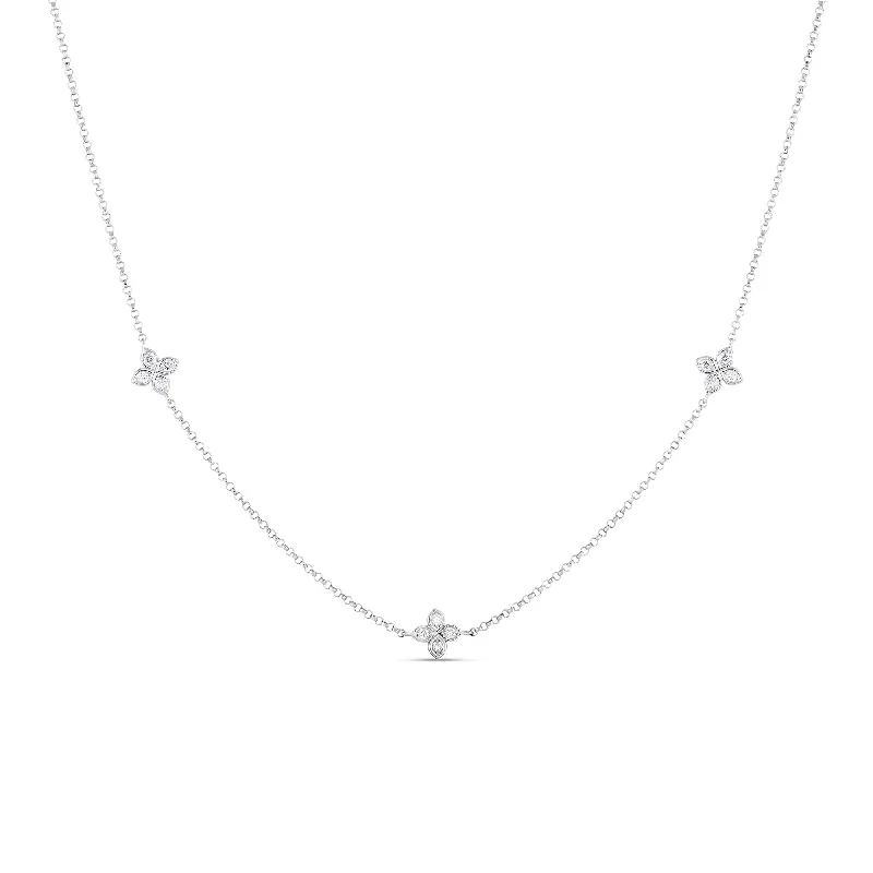 Handmade Pearl Jewelry For Timeless Elegance 18K WHITE GOLD LOVE BY THE INCH 3 STATION FLOWER NECKLACE Handmade Pearl Jewelry For Timeless Elegance 18K WHITE GOLD LOVE BY THE INCH 3 STATION FLOWER NECKLACE